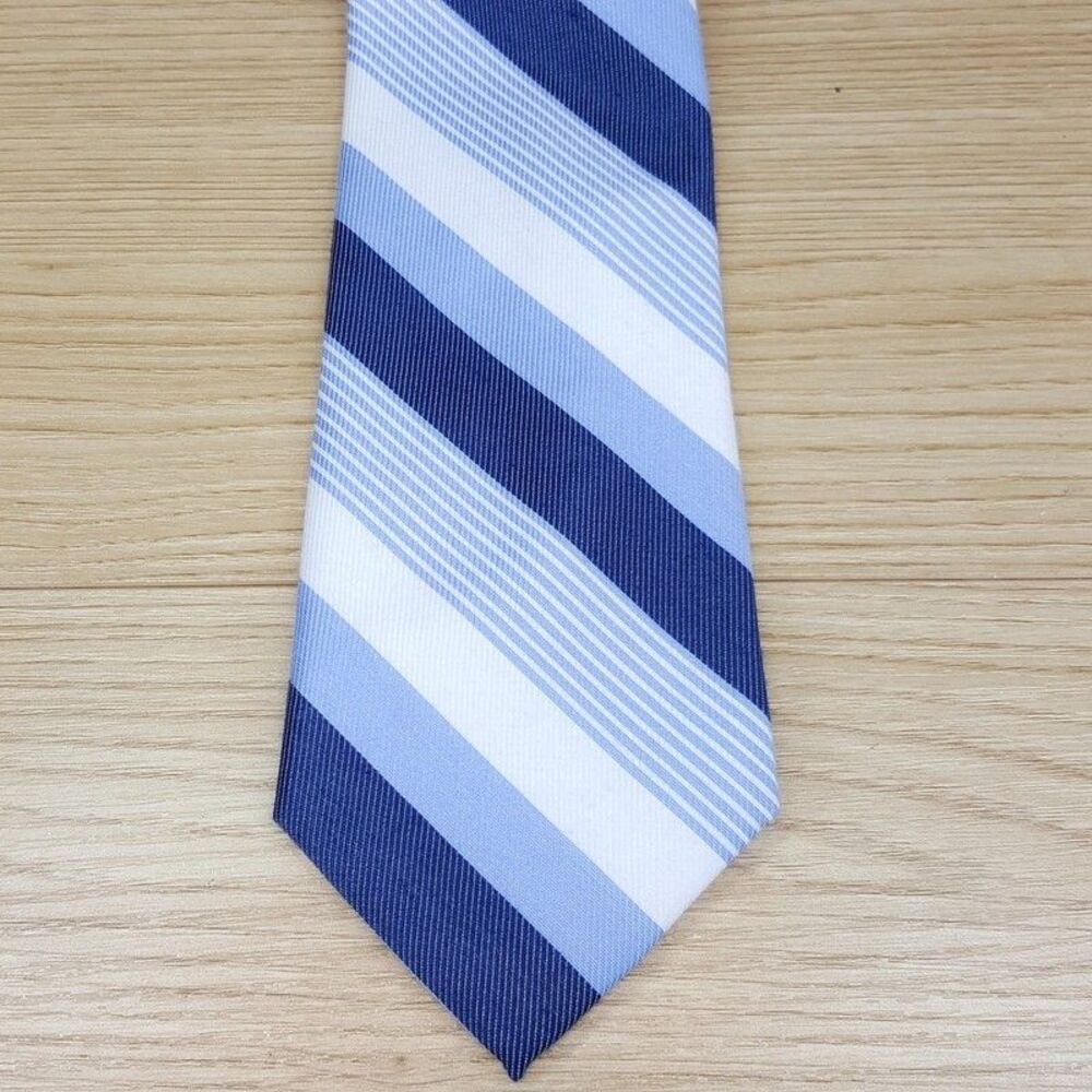 TOMMY HILFIGER Mens Neck Tie Blue White Stripe Classic Pointed Preppy Silk Blend